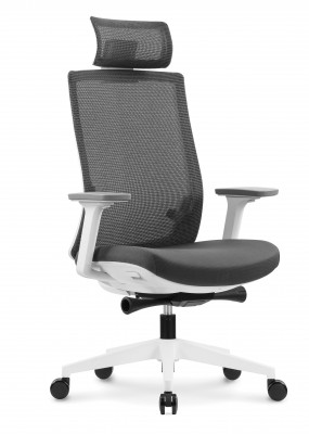 Кресло офисное Ruby белый пластик/серая сетка/серая ткань