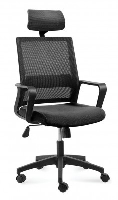 Кресло офисное Бит черный пластик/черная сетка/черная ткань