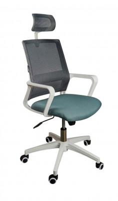 Кресло офисное Бит белый пластик/серая сетка/темно серая ткань